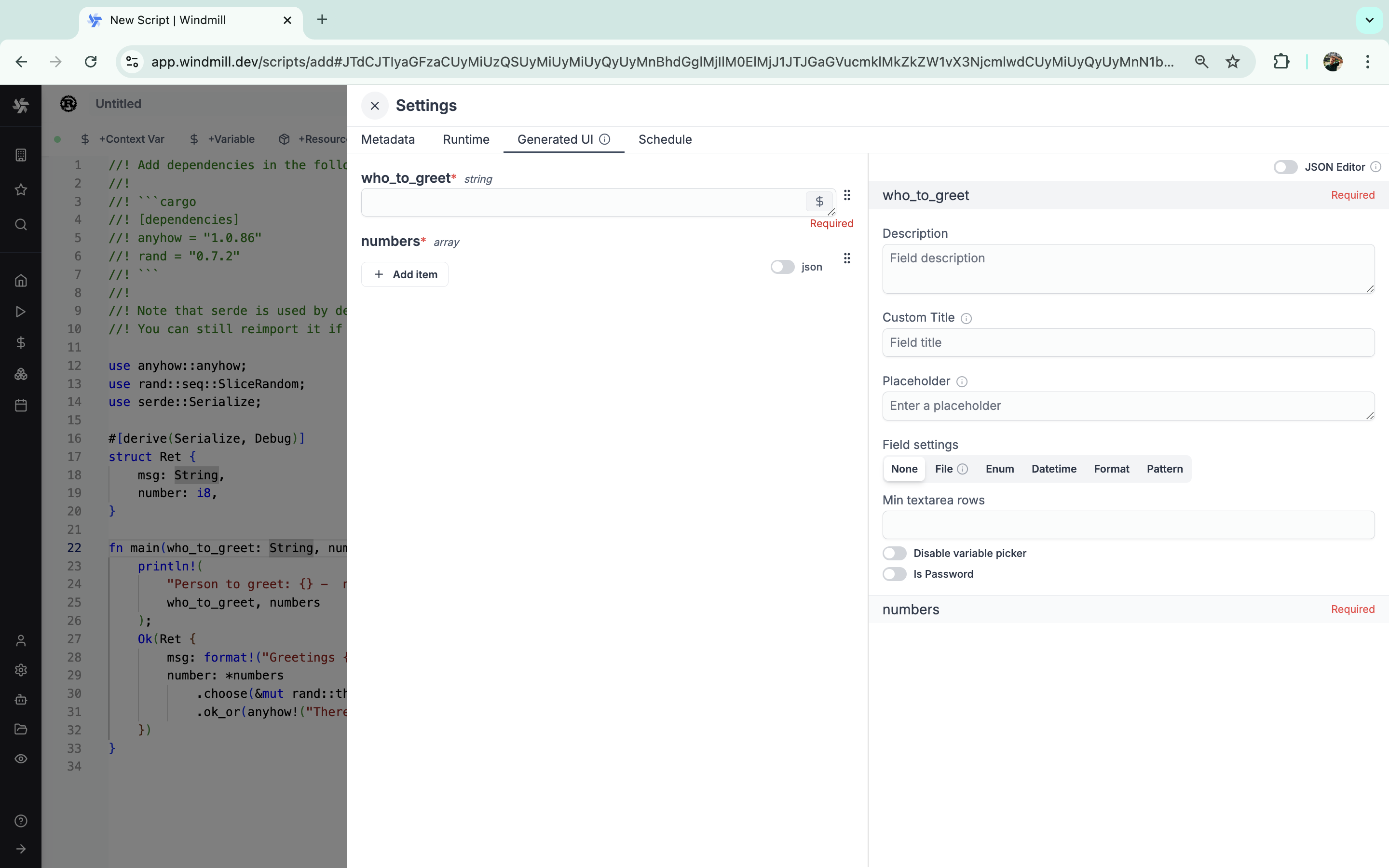 Advanced settings for rust