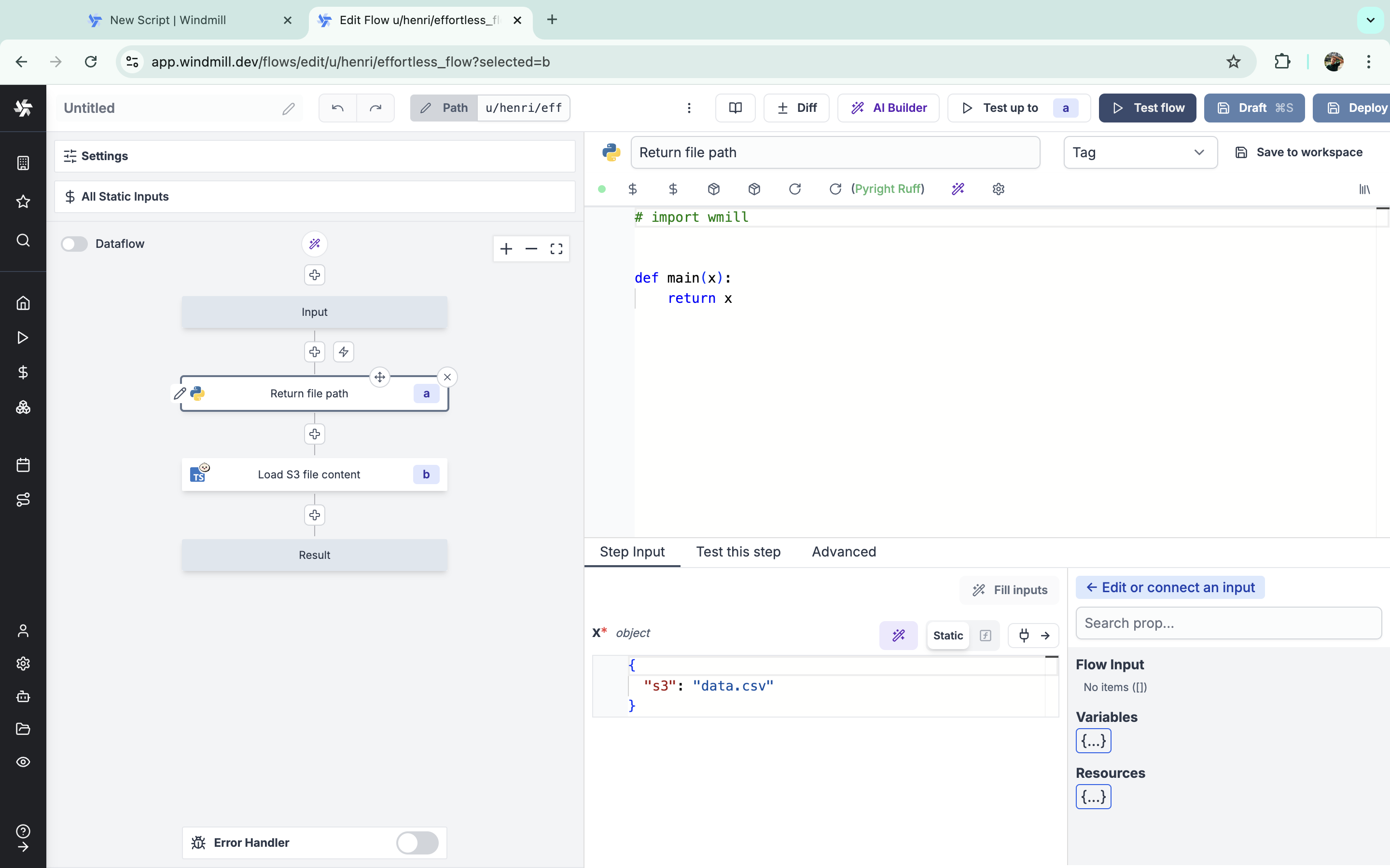 S3 file input in flow